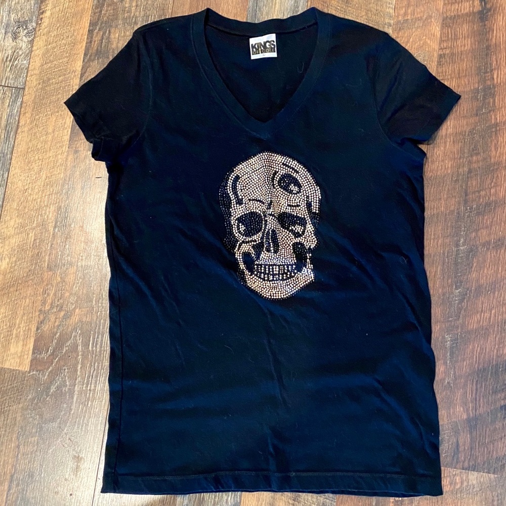 KINGS OF COLE Jeweled Skull V-Neck T Shirt - Picture 2 of 5